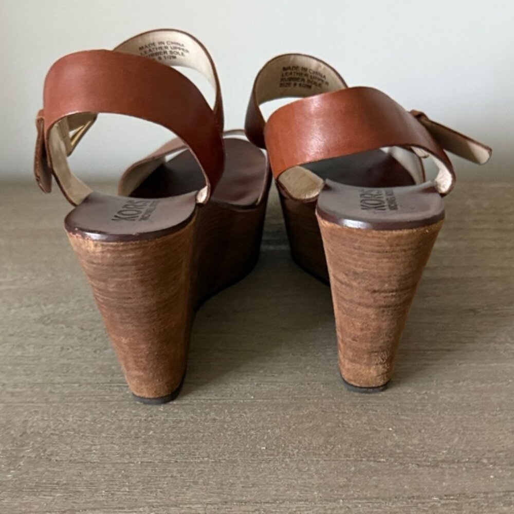 KORS Michael Kors Xaria Wedge Sandals in Brown Leather Size 9.5 - Picture 6 of 8
